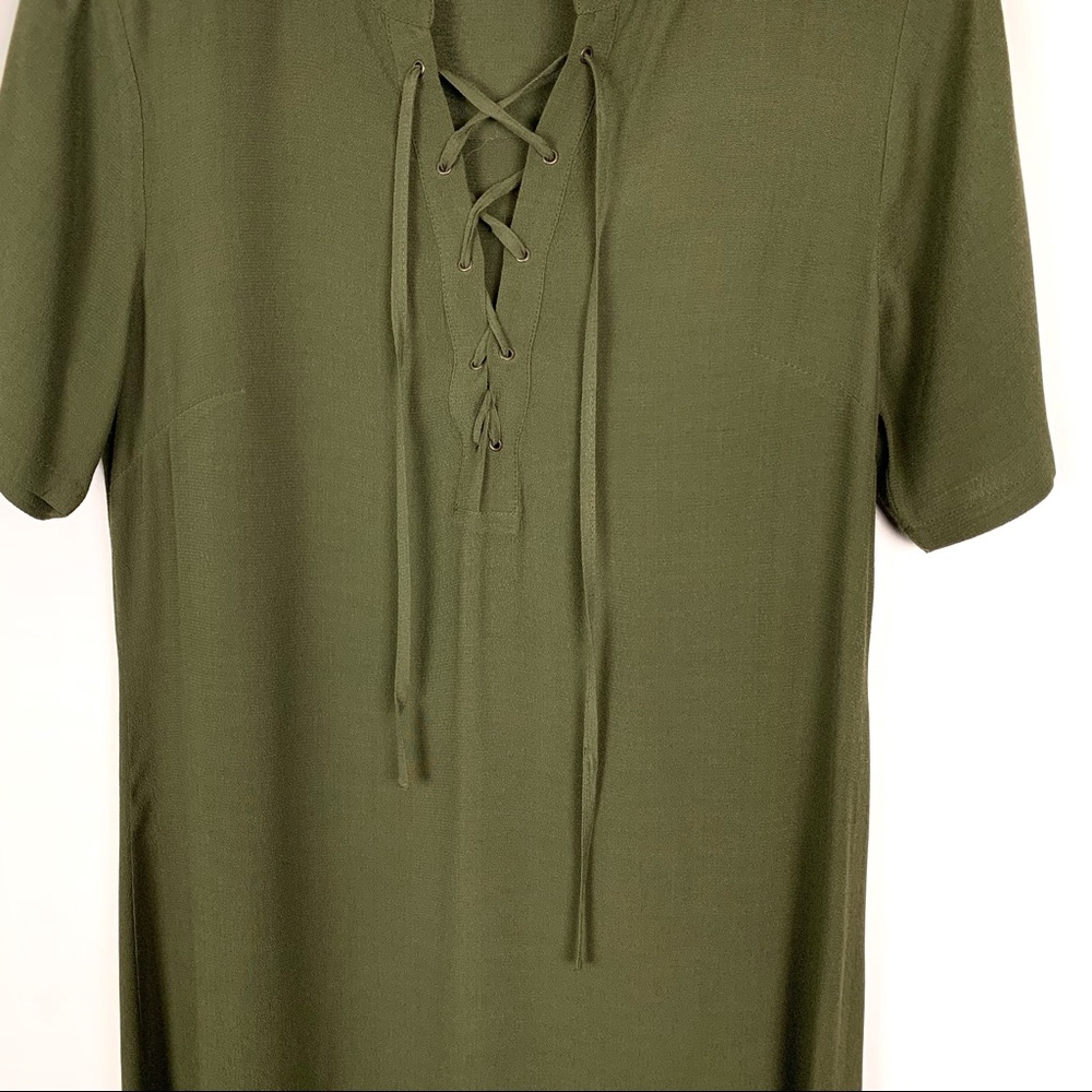 Madewell | Olive Green Novella Lace Up Shirt Dress - Picture 4 of 7